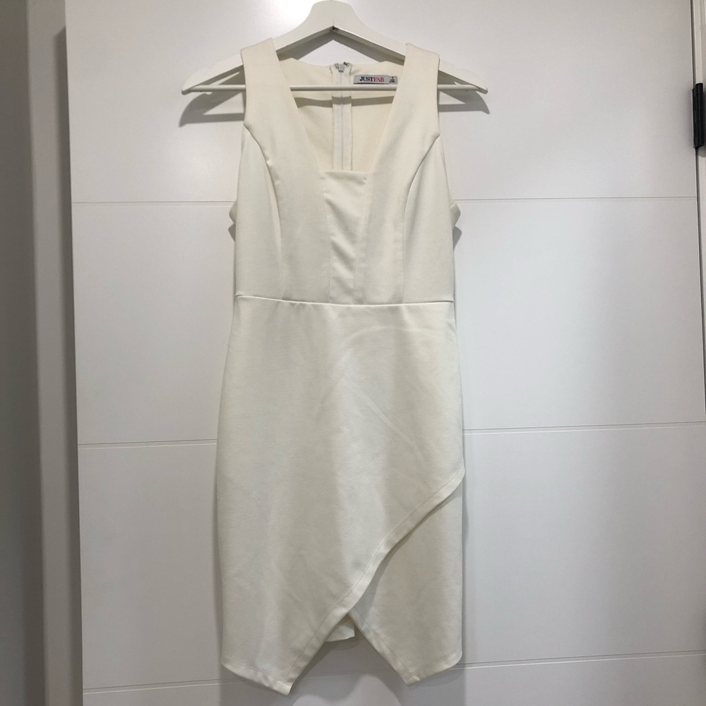 JustFab Cream Asymmetrical Dress